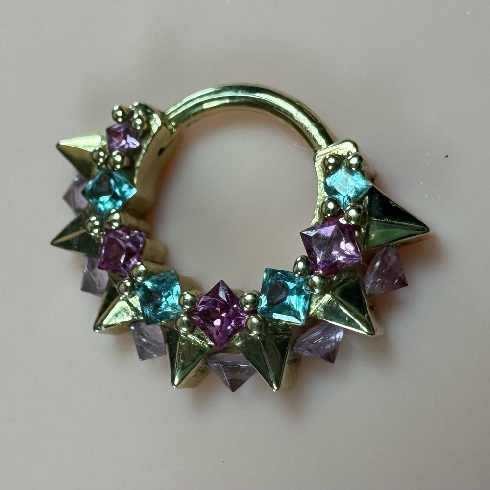 BVLA ‘Tara’ Clicker Hoop 14k Yellow Gold, Blue Topaz, Sapphire, Amethyst